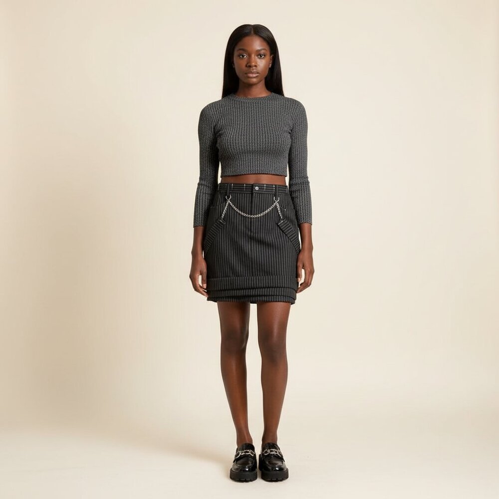 Upcycled Pen Stripe Suspenders Style Skirt